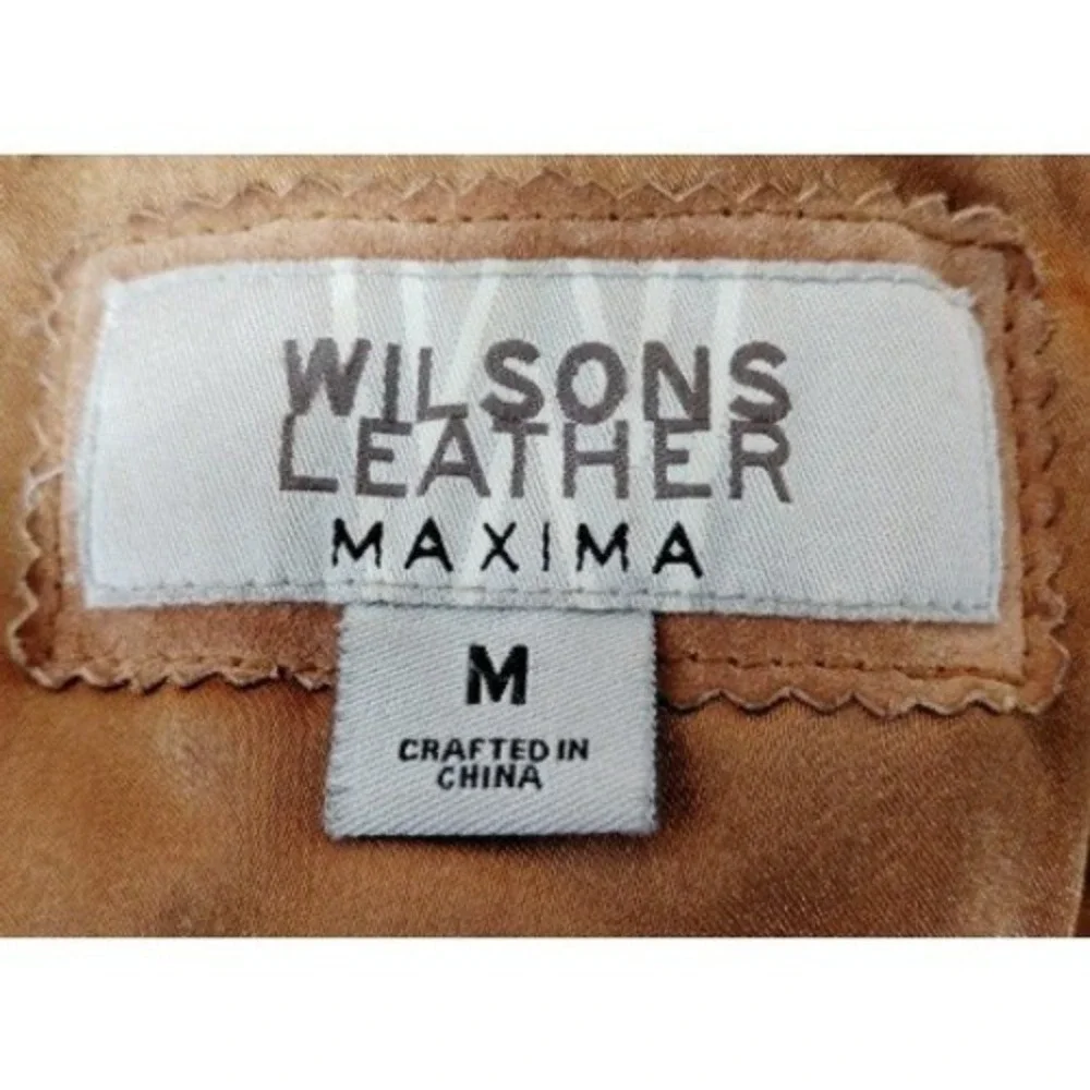 Wilsons Leather‎ Maxima Tan Suede Faux Shearling Fur Trim Zip Jacket Medium